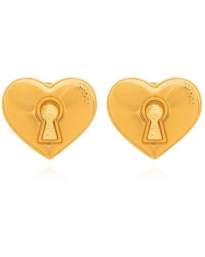Moschino Logo-Engraved Heart Clip-On Earrings - Yellow