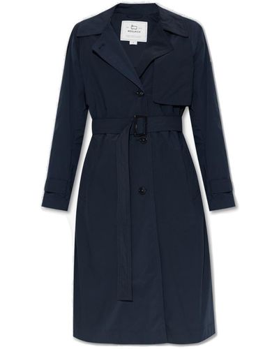 Woolrich Trench Coat With Logo - Blue