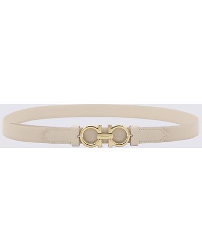 Ferragamo Leather Thin Gancini Belt - Natural