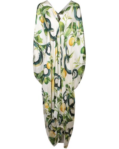 Roberto Cavalli Lemon Print Kaftan Dress - Green
