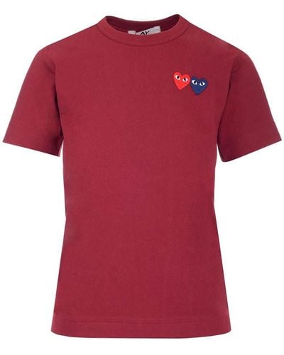 COMME DES GARÇONS PLAY Burgundy T-shirt With Double Heart - Red