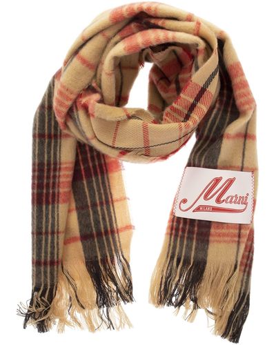 Marni Checked Scarf In Virgin Wool - Brown