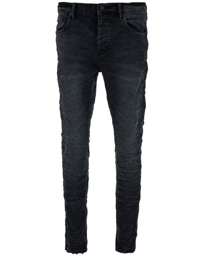 Purple Brand Black Fitted Five-pocket Jeans In Crinkled Effect Denim - Blue
