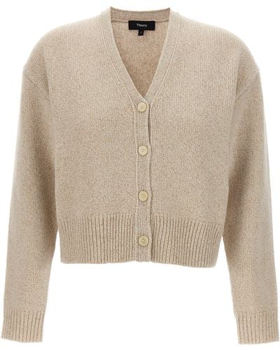 Theory Cropped Cardigan Jumper, Cardigans - Natural