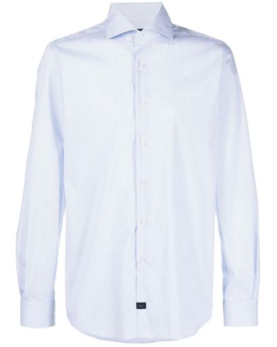 Fay Blue Cotton Striped Shirt - White