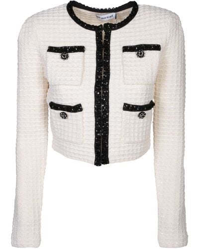 Self-Portrait Knitted Cream Cardigan - Natural