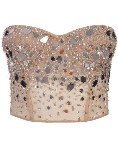 Ermanno Scervino Nude Tulle Bustier Top With Degradé Crystal Applications - Metallic