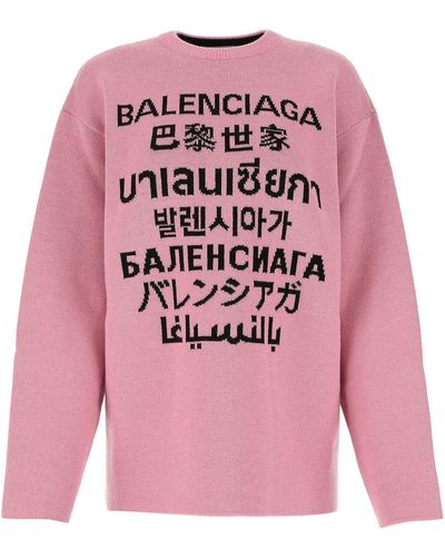 Balenciaga Stretch Wool Blend Oversize Jumper - Pink