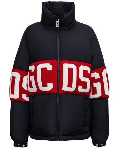 Gcds Black Nylon High Neck Down Jacket With Logo