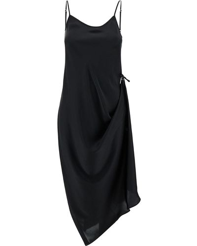 Low Classic Midi Slip Dress With Drawstring - Black