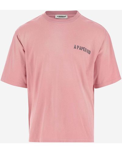 A PAPER KID Cotton T-Shirt With Logo - Pink