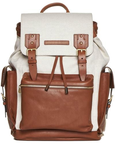 Brunello Cucinelli Canvas And Leather Backpack - Brown