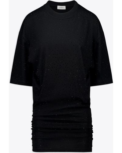 Laneus Jersey Dress Cotton Mini Dress With Crystals - Black