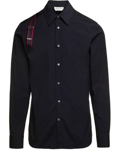 Alexander McQueen Hirt With Harness Detail In Stretch Cotton - Blue