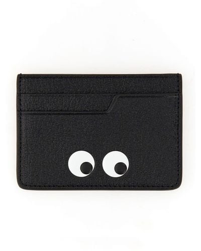 Anya Hindmarch Eyes Card Case In Grained Leather - Black