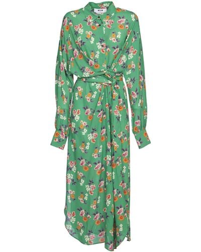 MSGM Shirt Dress With Floral Print - Green