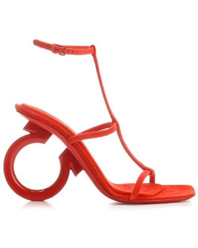 Ferragamo Squa Toe Leather Sandals - Red