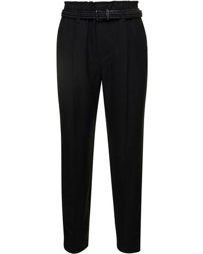 Brunello Cucinelli Cropped Pull-Up Pants With Belt - Black