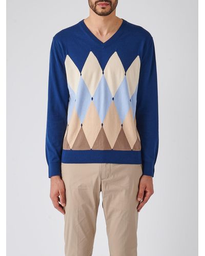 Ballantyne V Neck Pullover Sweater - Blue