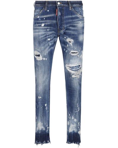 DSquared² Logo Patch Distressed Jeans - Blue