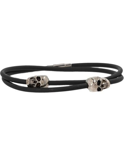 Alexander McQueen Skull Charm Double Layered Cord Bracelet - Black