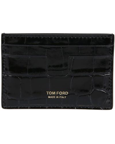 Tom Ford Shiny Printed Crocodile Credit Card Holder - Black