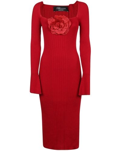 Blumarine Ribbed-knit Floral Applique` Dress - Red
