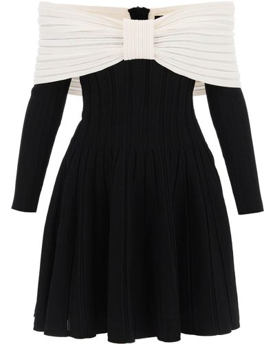 Balmain Off-the-shoulder Knitted Mini Dress - Black