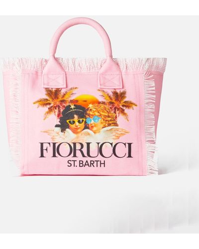 Mc2 Saint Barth Colette Cotton Canvas Handbag With Fiorucci Angels Print Fiorucci Special Edition - Pink