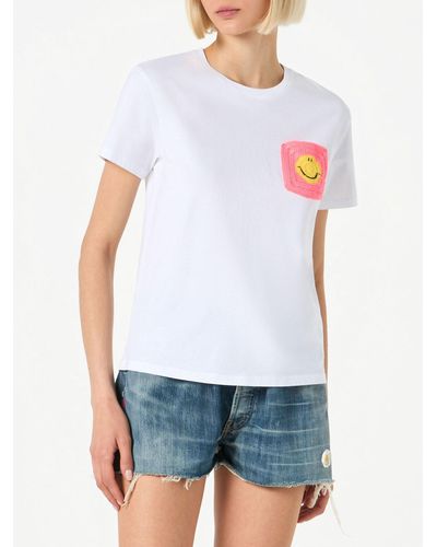 Mc2 Saint Barth Cotton T-Shirt With Smile Crochet Pocket - White