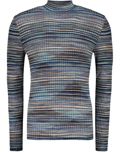 M Missoni Ribbed Wool Turtleneck Jumper - Blue