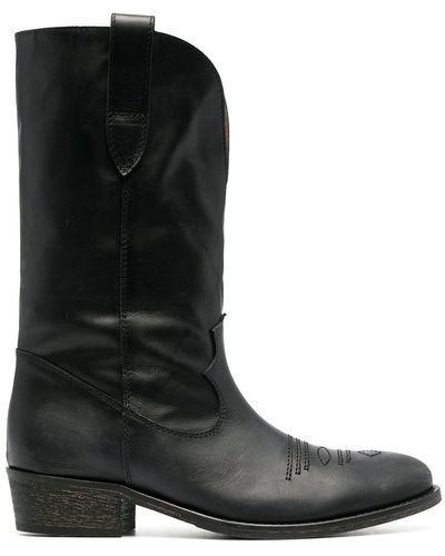 Via Roma 15 Black Leather Western-style Boots