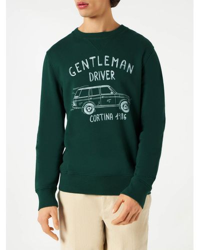 Mc2 Saint Barth Cotton Sweatshirt With Gentleman Driver Cortina Writing - Green