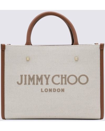 Jimmy Choo Natural Canvas And Leather Avenue Small Tote Bag - White