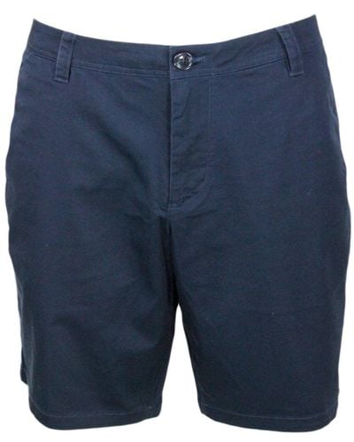 Armani Stretch Cotton Bermuda Shorts With Welt Pockets And Zip And Button Closure - Blue
