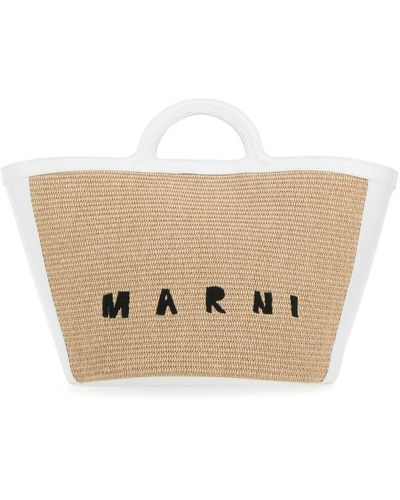 Marni Two-Tone Leather And Raffia Large Tropicalia Summer Handbag - Natural