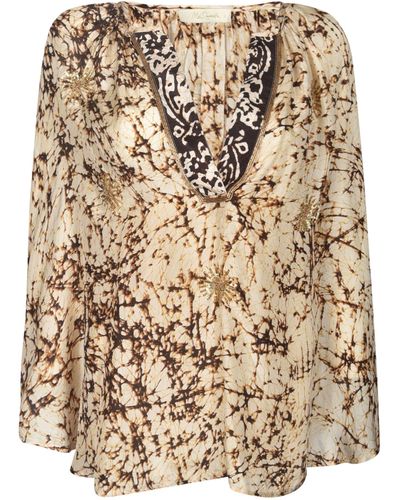 Mes Demoiselles Oversized Printed Blouse - Natural