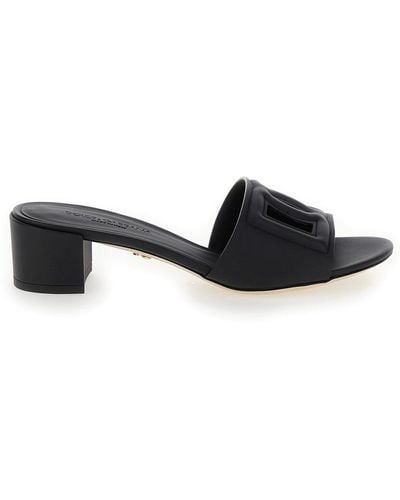Dolce & Gabbana Mules With Low Heel And Dg Millennials Detail - Black