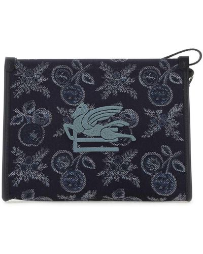 Etro Embroidered Canvas Beauty Case - Blue