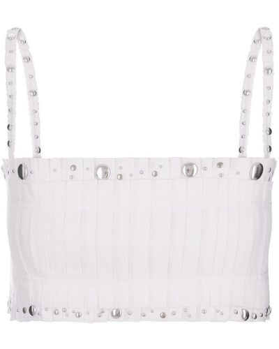 Rabanne Pleated Crop Top With Studs - White