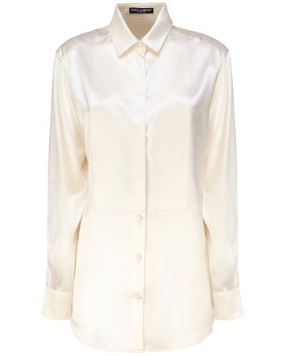 Dolce & Gabbana Long-sleeved Satin Shirt - White