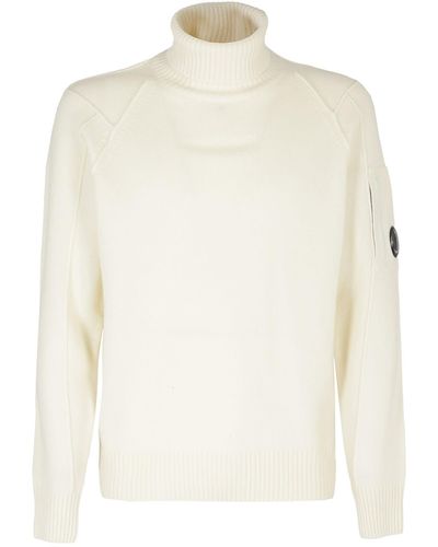 C.P. Company Lambswool Roll Neck Sweater - White
