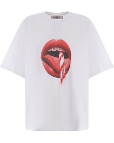 Fiorucci T-Shirt Mouth Made Of Cotton - White
