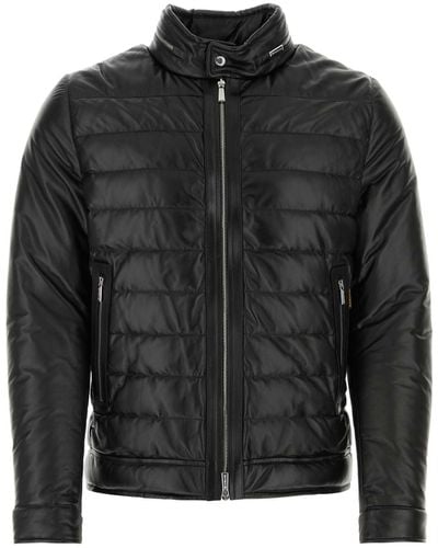 Moorer Leather Gilles Down Jacket - Black