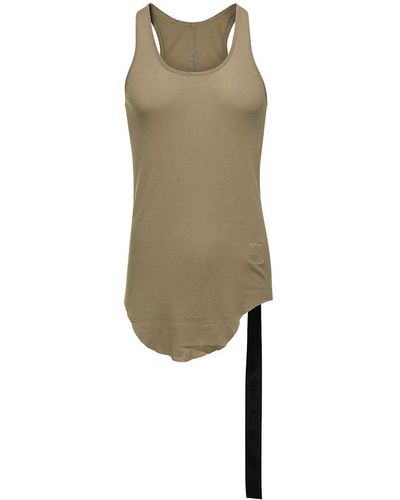 Rick Owens Loose Green Tank Top With Round Neckline In Lightweight Cotton - Natural