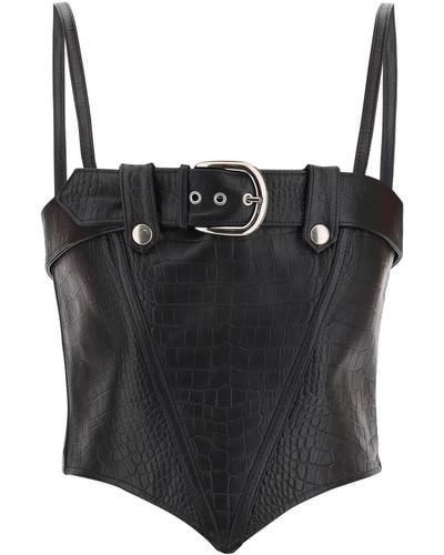 Alessandra Rich Croco-print Leather Bustier Top - Black