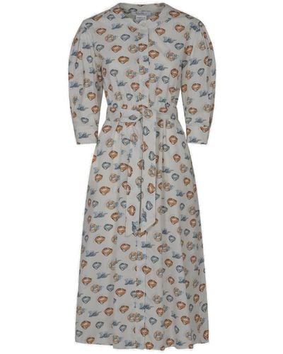 Max Mara All-over Patterned Long-sleeved Dress - Gray