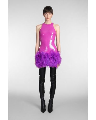 David Koma Feather-trim Sequined Minidress - Pink