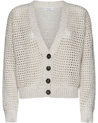 Brunello Cucinelli Sequined Cashmere-blend Cardigan - White