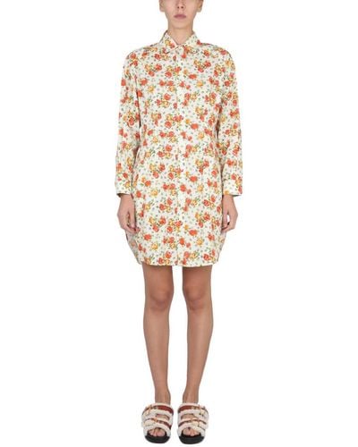 Marni Shirt Dress With Floral Pattern - Natural
